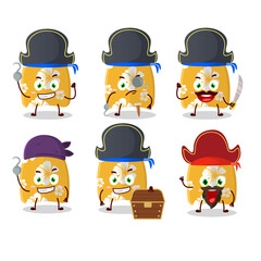 Cartoon character of surfing board with various pirates emoticons