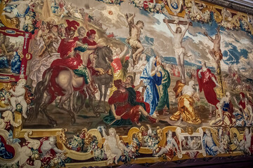 Fototapeta na wymiar Interior decoration and frescoes in the Duomo of Bergamo. Lombardy, Italy