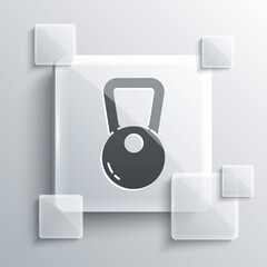 Grey Kettlebell icon isolated on grey background. Sport equipment. Square glass panels. Vector Illustration.