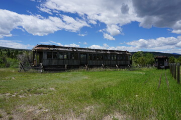 Old abandoned train in the grass