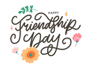 Friendship day vector illustration with text and elements for celebrating friendship day flowers