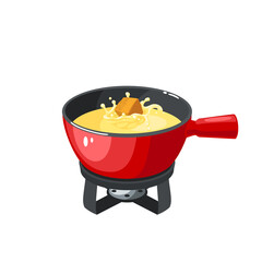 Fondue, traditional swiss cuisine dish. Vector illustration cartoon icon isolated on white background.