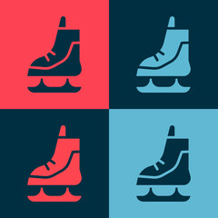 Pop art Skates icon isolated on color background. Ice skate shoes icon. Sport boots with blades. Vector Illustration.