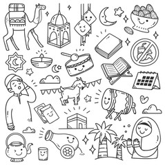 Ramadan or eid al adha celebration kawaii doodle