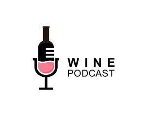 bottle wine and podcast logo icon symbol designs