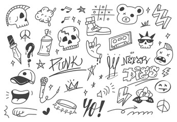 Set of graffiti doodle, punk music hand drawn scribble  - 364659008