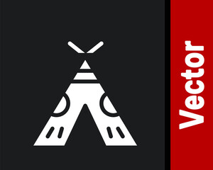 White Traditional indian teepee or wigwam icon isolated on black background. Indian tent. Vector Illustration. © Kostiantyn