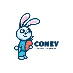 Vector Logo Illustration Coney Simple Mascot Style.