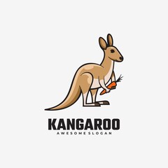 Vector Logo Illustration Kangaroo Simple Mascot Style.