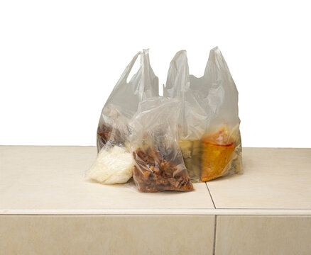Street food in disposeble  plastic bags
