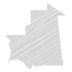 Mauritania - pencil scribble sketch silhouette map of country area with dropped shadow. Simple flat vector illustration