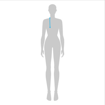 Women to do armscye depth measurement fashion Illustration for size chart. 7.5 head size girl for site or online shop. Human body infographic template for clothes. 