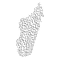 Madagascar - pencil scribble sketch silhouette map of country area with dropped shadow. Simple flat vector illustration