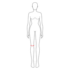 Women to do knee measurement fashion Illustration for size chart. 7.5 head size girl for site or online shop. Human body infographic template for clothes. 