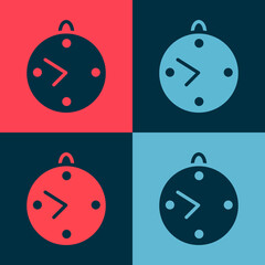 Pop art Clock icon isolated on color background. Time symbol. Vector Illustration.