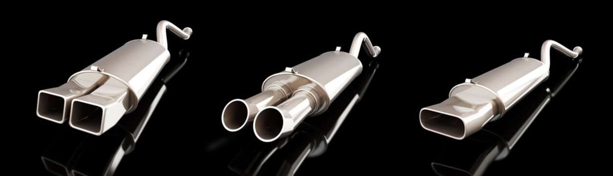 car muffler sport  on a black  background 3D illustration, 3D re