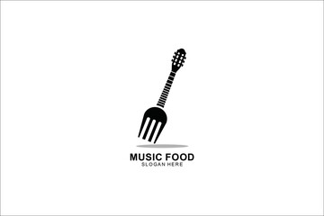 guitar and fork logo template design. symbol illustration.