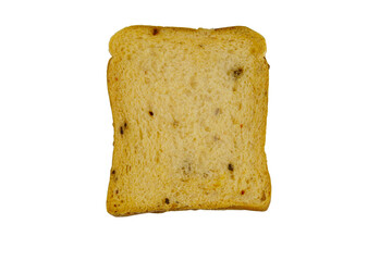 Slice of olive bread with spices isolated on white background