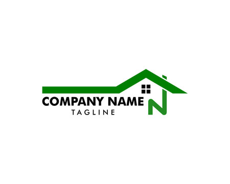 Initial Letter N Roof House Logo Design Template