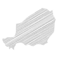 Niger - pencil scribble sketch silhouette map of country area with dropped shadow. Simple flat vector illustration