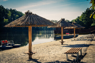 lounge chairs on the beach