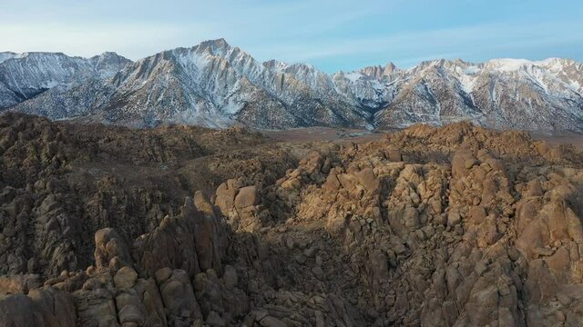 Enjoying a stunning aerial view of the High Sierra's from Alabama Hills. One of the best camping locations in California.