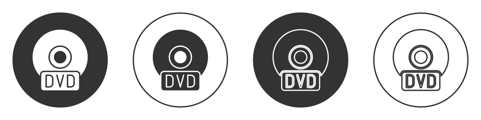 Black CD or DVD disk icon isolated on white background. Compact disc sign. Circle button. Vector Illustration.