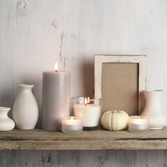 Neutral colored vases and candles as home decor