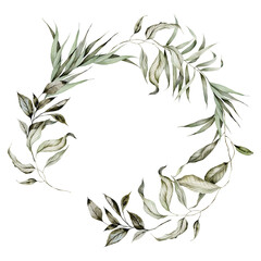 Wedding invitation, greeting card, watercolor painting with plant elements on a white background in modern style.