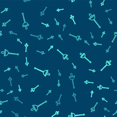 Green line Fencing icon isolated seamless pattern on blue background. Sport equipment. Vector Illustration.