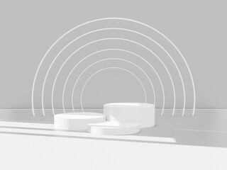 3d render of total white podiums for products. winner platform.