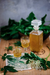 elderflower liquor in the glass.style vintage