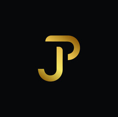 Naklejka premium Minimal elegant monogram art logo. Outstanding professional trendy awesome artistic JP PJ initial based Alphabet icon logo. Premium Business logo gold color on black background