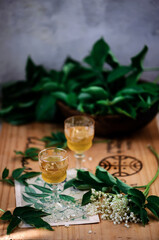 elderflower liquor in the glass.style vintage