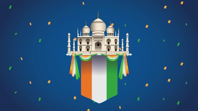 india independence day with taj mahal and flag