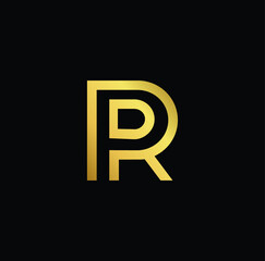 Minimal elegant monogram art logo. Outstanding professional trendy awesome artistic PR RP initial based Alphabet icon logo. Premium Business logo gold color on black background