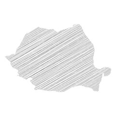 Romania - pencil scribble sketch silhouette map of country area with dropped shadow. Simple flat vector illustration
