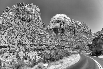 Red countryside road in Zion National Park, Utah