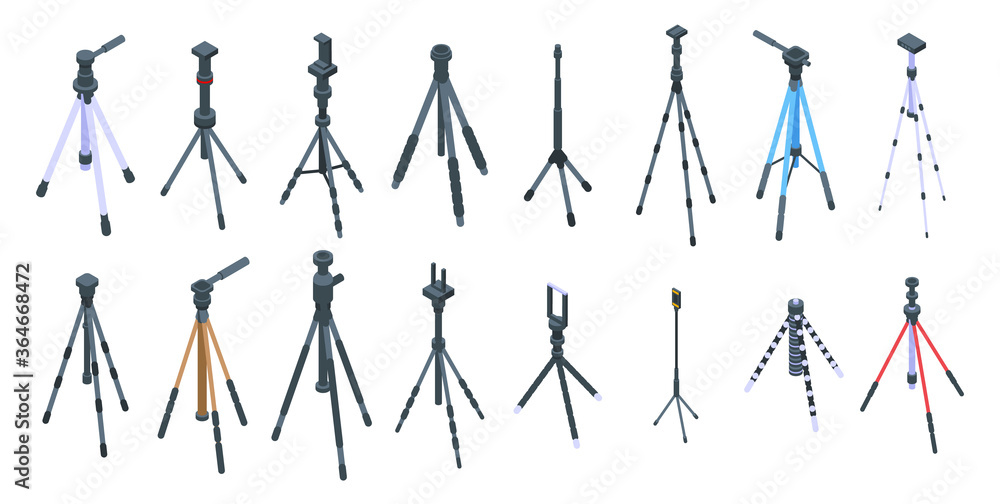 Poster tripod icons set. isometric set of tripod vector icons for web design isolated on white background