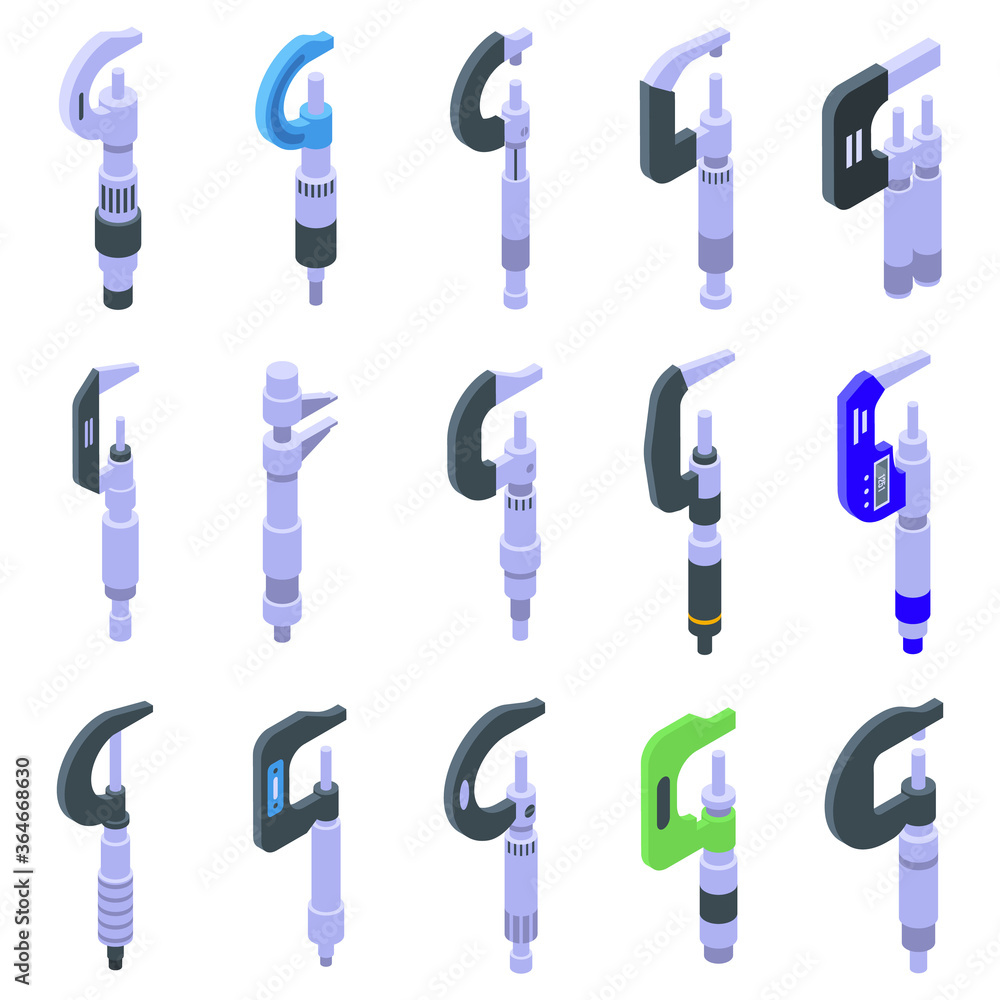 Poster micrometer icons set. isometric set of micrometer vector icons for web design isolated on white back