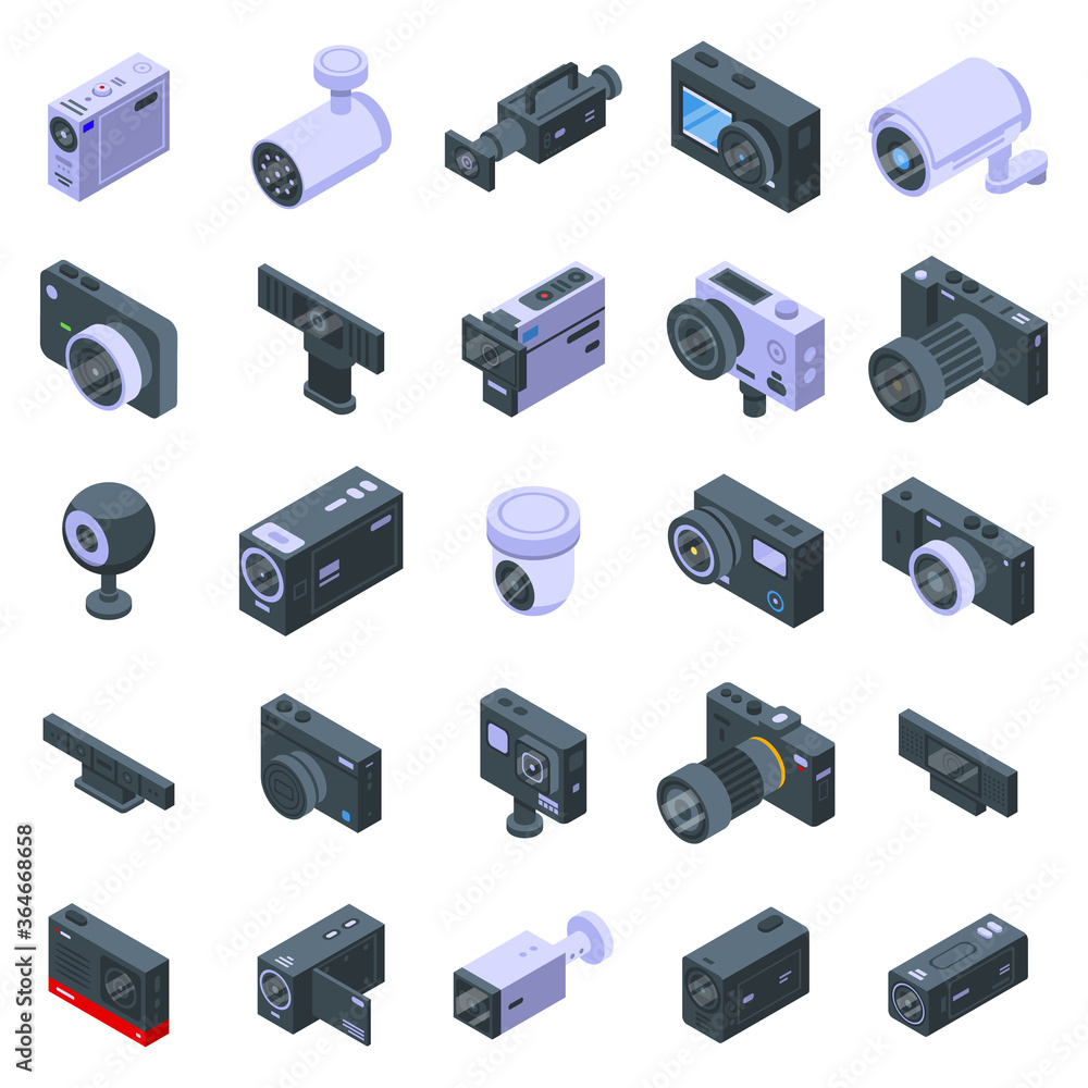 Poster camcorder icons set. isometric set of camcorder vector icons for web design isolated on white backgr