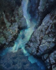 Digital painting nature landscape artwork. Mountains scenery art. Designe print.