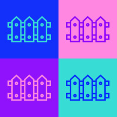 Pop art line Garden fence wooden icon isolated on color background. Vector Illustration.