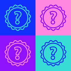 Pop art line Question mark icon isolated on color background. FAQ sign. Copy files, chat speech bubble and chart. Vector Illustration.