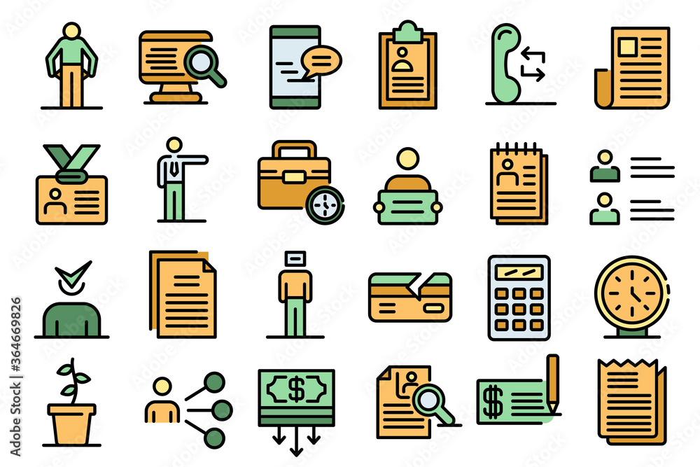 Aufkleber unemployed icons set. outline set of unemployed vector icons thin line color flat on white