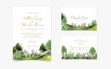 Set of wedding invitation card with beautiful garden