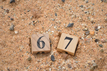 Number 67, number cube in natural concept.	
