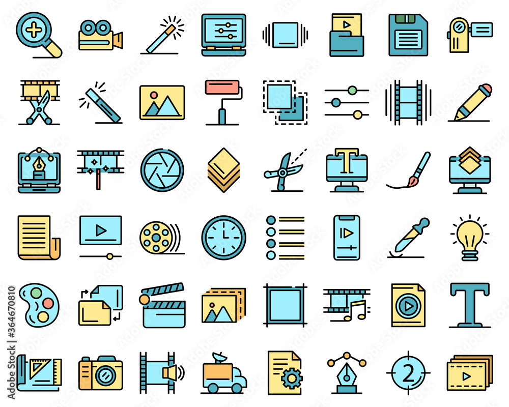 Poster editor icons set. outline set of editor vector icons thin line color flat on white
