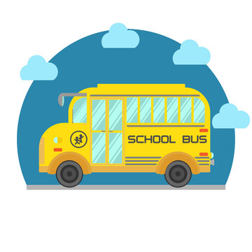 Yellow school bus isolated on white background. Vector flat illustration.