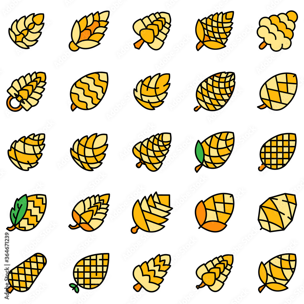 Poster pine cone icons set. outline set of pine cone vector icons thin line color flat on white